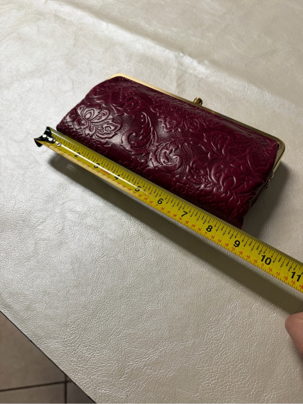 HOBO Embossed Floral Clasp Wallet - Burgundy - Picture 10 of 11